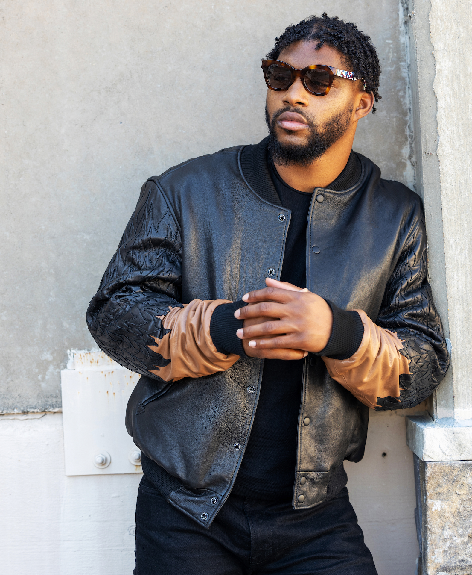 SHAE VARSITY BOMBER LEATHER JACKET