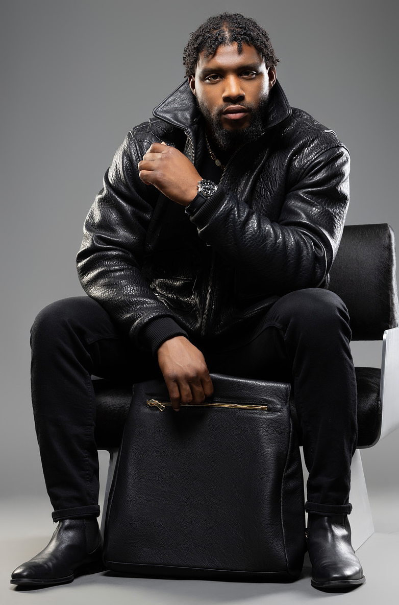 man wearing black SESS RAY leather jacket