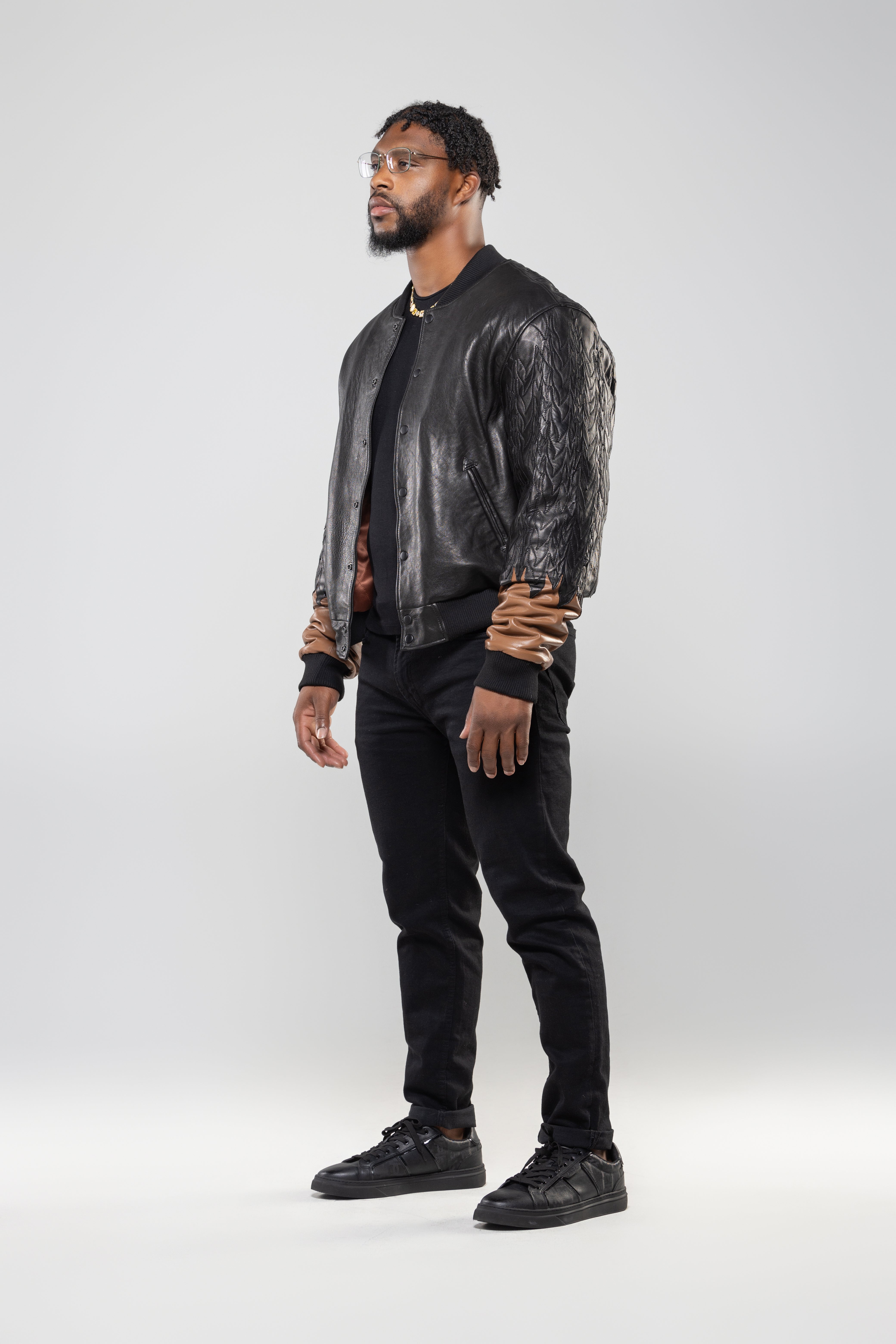 SHAE VARSITY BOMBER LEATHER JACKET